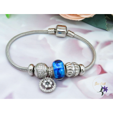  Abigél pandóra stilusú karkötő kék charm disszel -rodium karkötő