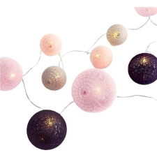 ACA Lighting textil rózsaszín-szürke gömbök, melegfehér, 2× AA, 285 cm, IP20 karácsonyfa izzósor