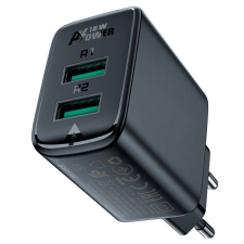 AceFast A33 hálózati töltő 2xUSB-A, QC18W fekete (A33 black) mobiltelefon kellék