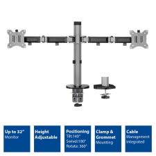 Act AC8336 Dual Monitor Arm Office 17"-32" Silver tv állvány és fali konzol