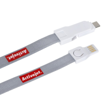 ActiveJet Lanyard 3in1 USB Type-A apa - USB Type-C / Lightning apa 2.0 Adat és töltő kábel - Szürke/Piros (0.85m) kábel és adapter