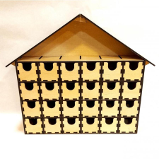  Adventi ház fiókokkal, HDF. Mérete: 35,5x30x8 cm. dekorációs kellék