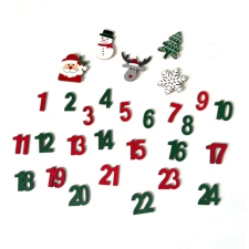 Adventi naptár kiegészítő szett, fa számok 1-24-ig, karácsonyi formákkal karácsonyi dekoráció