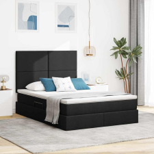  Ágy LED -es lámpákkal fejtámlával Fekete 140 x 190 cm szövet ágy és ágykellék