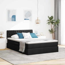  Ágy LED -es lámpákkal fejtámlával Fekete 140 x 200 cm szövet ágy és ágykellék
