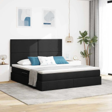  Ágy LED -es lámpákkal fejtámlával Fekete 160 x 200 cm szövet ágy és ágykellék