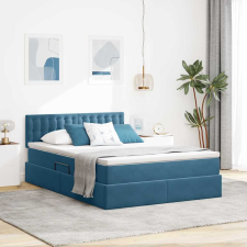  Ágy LED -es lámpákkal tárolóval Sötét kék 140 x 190 cm Bársony ágy és ágykellék