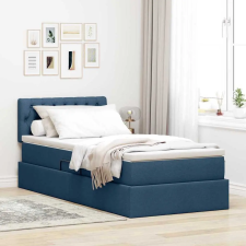  Ágy tárolóval és LED lámpával matracmal Kék 90 x 190 cm szövet ágy és ágykellék