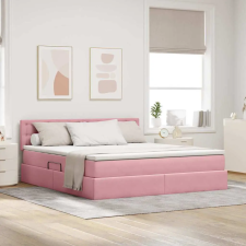  Ágy tárolóval és LED lámpával Rózsaszín 180 x 200 cm Bársony ágy és ágykellék