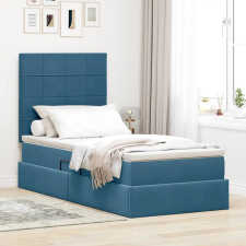  Ágy tárolóval és matraccal Sötét kék 100 x 200 cm Bársony ágy és ágykellék