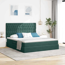  Ágy tárolóval és matraccal Sötétzöld 160 x 200 cm Bársony ágy és ágykellék