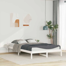  Ágykeret éjjeliszekrényekkel Fehér 140 x 210 cm Tömör fenyőfa ágy és ágykellék