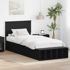  Ágykeret polcokkal fejtámlával Fekete 75 x 190 cm Faanyag ágy és ágykellék