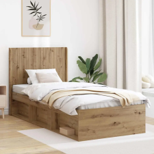  Ágykeret tárolóval és fejtámlával Kézműves Tölgy 100 x 200 cm ágy és ágykellék