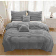  Ágyneműhuzat Mikro Plüss Sötétszürke csíkos 3 részes garnitura lakástextília