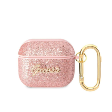  Airpods 3 szilikon tok akasztóval, pink / csillámos, GUESS GUA3HGGSHP fülhallgató, fejhallgató tok