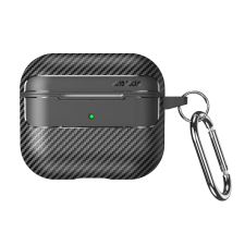 AirPods 3 tartó - Carbon mintás fekete, karabinerrel fülhallgató, fejhallgató tok