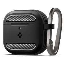 AirPods 4 tartó: Airpods 4 - Spigen Rugged Armor matt fekete tok fülhallgató, fejhallgató tok