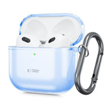 Airpods 4 tartó: Tech- Protect Flexair - kék szilikon tok, fém karabinerrel fülhallgató, fejhallgató tok