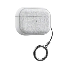 AirPods tok bőrhatású textúrával, kulcstartóval - Fehér, AirPods 3 fülhallgató, fejhallgató tok