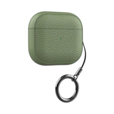 AirPods tok bőrhatású textúrával, kulcstartóval - Khaki, AirPods 4 fülhallgató, fejhallgató tok