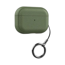 AirPods tok bőrhatású textúrával, kulcstartóval - Khaki, AirPods Pro 2 fülhallgató, fejhallgató tok