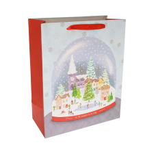 Ajándék tasak Karácsonyi faluval glitteres 23x32cm dekorációs kellék