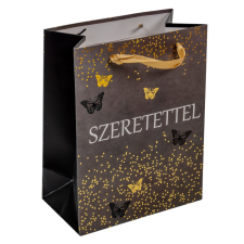 Ajándék tasak szeretettel arany-szürke 18x23cm dekorációs kellék
