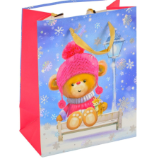  Ajándéktasak Maci padon rózsaszín 18x23cm dekorációs kellék