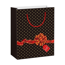  Ajándéktasak, masni mintás, fekete. Mérete: 26,5x33x12,7 cm dekorációs kellék