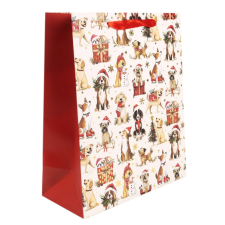  Ajándéktasak - nagy (kutyák piros sapkában, bézs alapon) party kellék