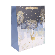  Ajándéktasak szarvas fák alatt 26x32cm dekorációs kellék