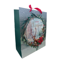  Ajándéktasak szarvasos koszorú 18x23cm dekorációs kellék