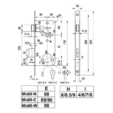 Ajtózár MIDI-8 (ROTO) cilinderes 90 G548A0C0K0 zár és alkatrészei