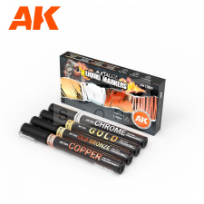 AK-interactive - METALLIC LIQUID MARKER SET - Marker készlet makettezőknek AK1300 hobbifesték