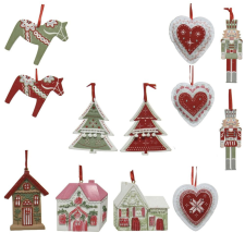  Akasztós karácsonyi dísz poly-fa textil M5-10cm karácsonyfadísz