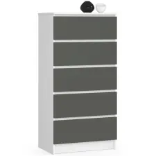 Akord CLP Komód - 5 Fiókos - 60x40x121 cm - Fehér/Szürke bútor