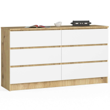 AKORD Furniture Factory 6 fiókos komód P77_138 - tölgy/fehér bútor