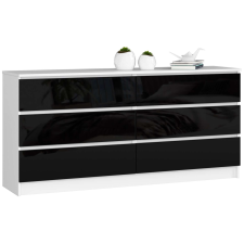 AKORD Furniture Factory 6 fiókos komód P77_160 - fehér/fényes fekete bútor