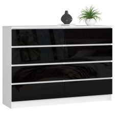 AKORD Furniture Factory 8 fiókos komód P99_138 - fehér/fekete fényes bútor