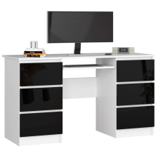 AKORD Furniture Factory Számítógépasztal, 6 fiókkal P77_135 - fehér/fényes fekete íróasztal