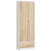  Akord Furniture Factory Zárt Álló Szekrény R60 2 Ajtó 1 Fiók, Fehér/Dió Sonoma, 180x60x35 cm, CLP━Összeszerelhető Bútor, ABS Borítás, Laminált Lap, Blokkolt Fiókokkal, 4 Polc
