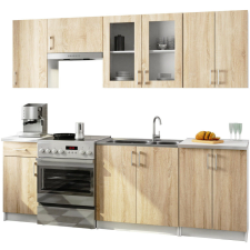 Akord Lima 240 Konyhabútor Szett Sonoma Tölgy/Fehér Üvegvitrines bútor