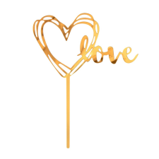  Akril tortadekoráció – Arany szív LOVE felirattal party kellék