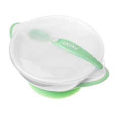 AKUKU Akuku tapadós fedeles tányér kanállal - zöld babaétkészlet