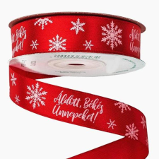  Áldott, békés ünnepeket!' feliratos szatén szalag, piros, 20 mm. dekorációs kellék