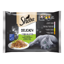  Állateledel alutasakos SHEBA Delicacy macskáknak 4-pack vegyes lazac-hal-csirke-pulyka válogatás 4x85g macskaeledel