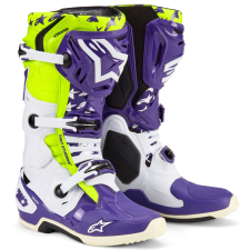 Alpinestars TECH 10 Dirt Studios limitált kiadású motokrossz csizma lila-fehér-fluo sárga motoros csizma