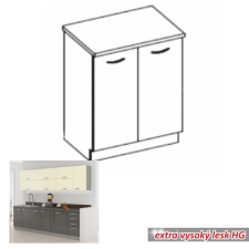  Alsó szekrény, szürke magas fényű fehér, PRADO 80 D 2F ZB bútor