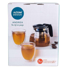  Altom üveg teáskanna szűrővel (0,9 literes) + 2 db duplafalú üvegpohár (300 ml) vízforraló és teáskanna